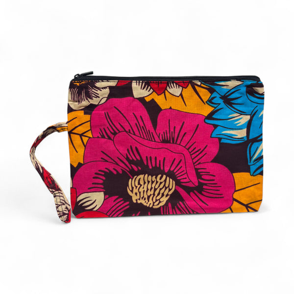 Estuche de maquillaje / Estuche de lápices con estampado africano - Rojo & Azul Flores