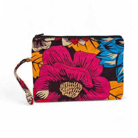 Estuche de maquillaje / Estuche de lápices con estampado africano - Rojo & Azul Flores