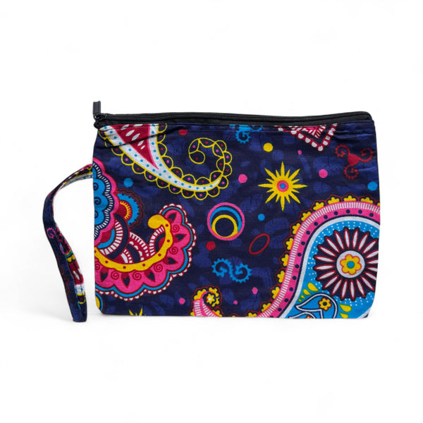 Estuche de maquillaje / Estuche de lápices con estampado africano - Azul Rosa Paisley