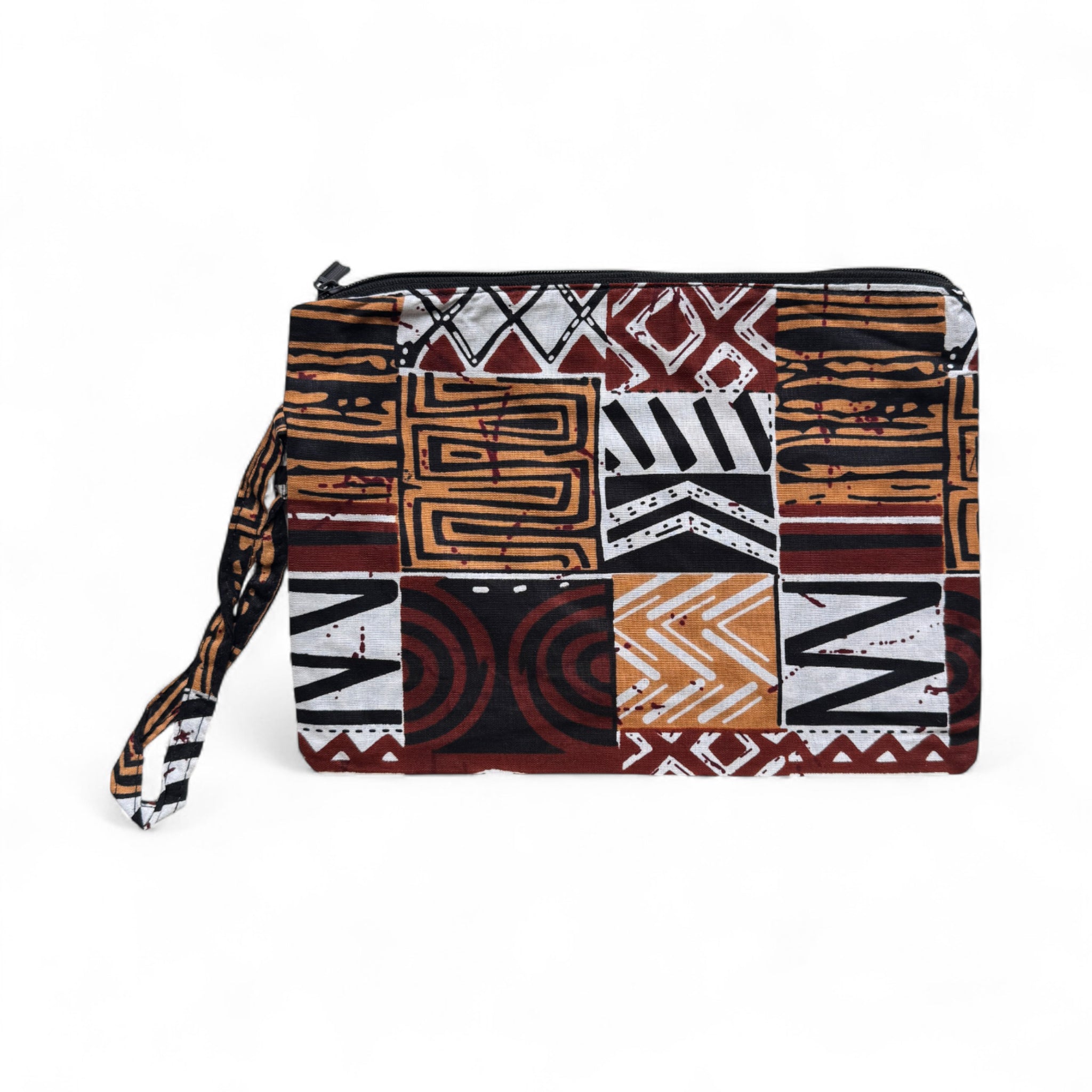 Estuche de maquillaje / Estuche de lápices con estampado africano - Marrón Mosaico Bogolan