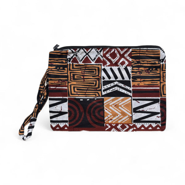 Estuche de maquillaje / Estuche de lápices con estampado africano - Marrón Mosaico Bogolan
