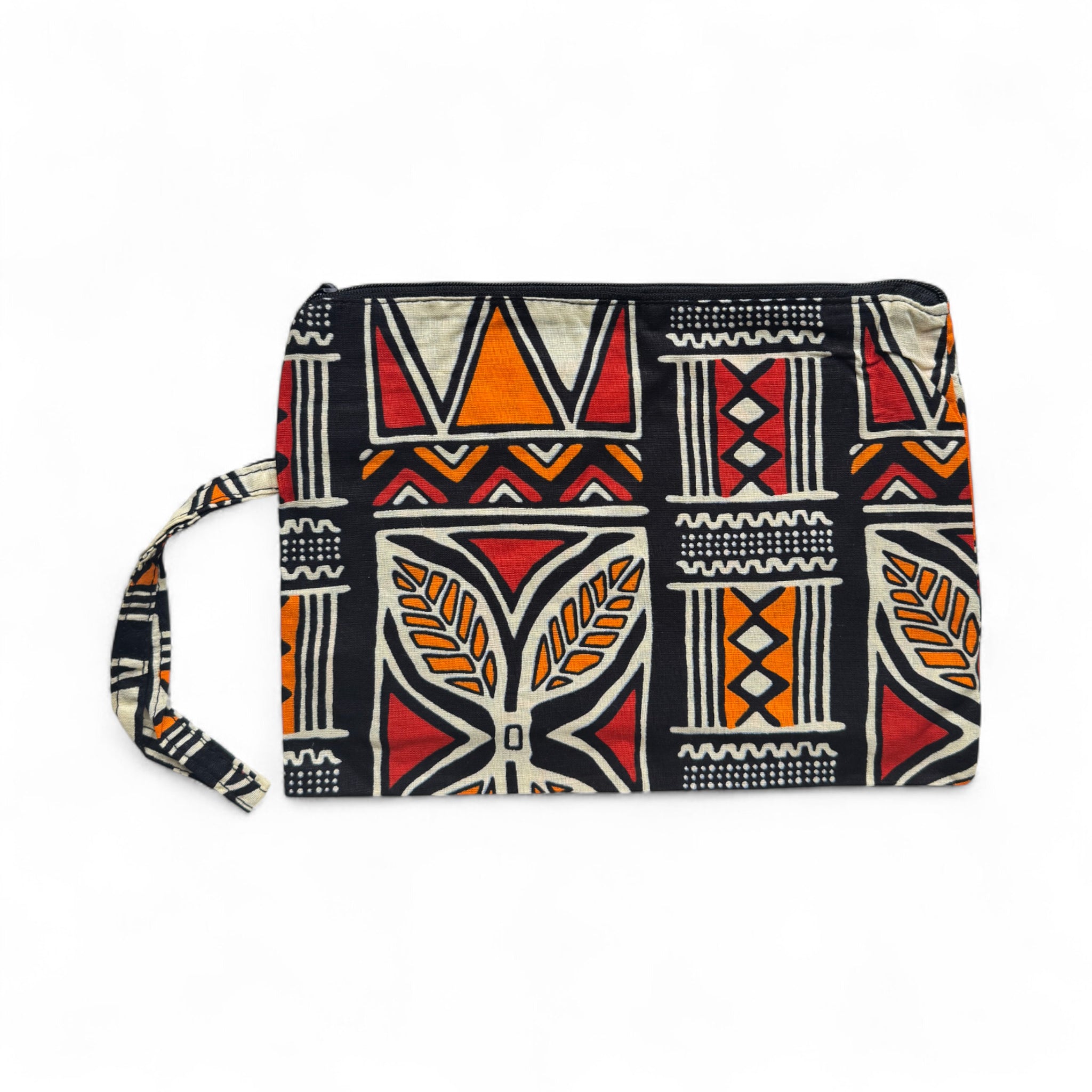 Estuche de maquillaje / Estuche de lápices con estampado africano - Rojo & Naranja Símbolos Bogolan
