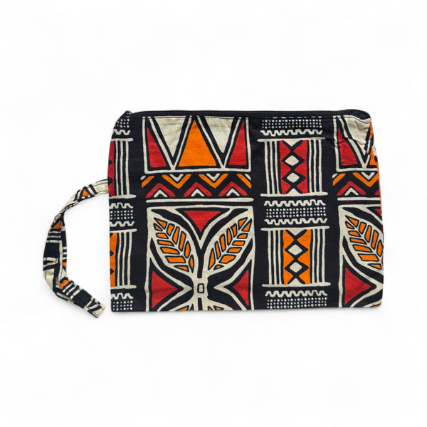 Estuche de maquillaje / Estuche de lápices con estampado africano - Rojo & Naranja Símbolos Bogolan