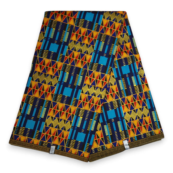 Tela estampada africana - Efectos exclusivos de purpurina embellecida - poliéster - PO-5011 Oro Azul Kente