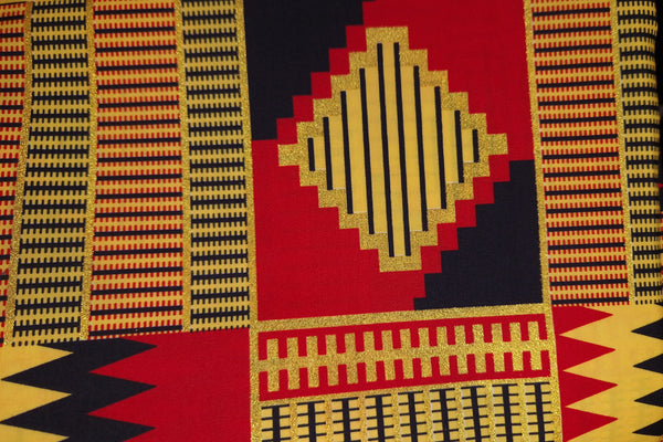 Tela estampada africana - Efectos exclusivos de purpurina embellecida - poliéster - PO-5012 Oro Rojo Kente