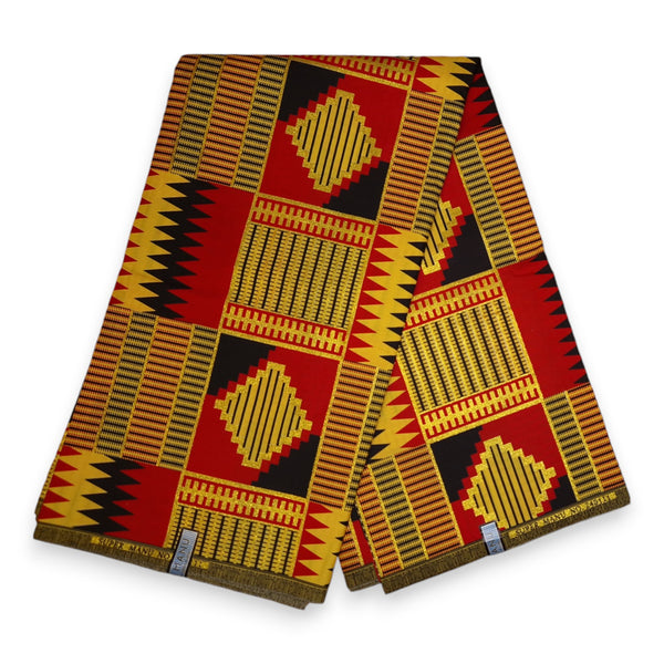 Tela estampada africana - Efectos exclusivos de purpurina embellecida - poliéster - PO-5012 Oro Rojo Kente