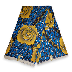 Tela estampada africana - Azul Amarillo Rose - Polialgodón