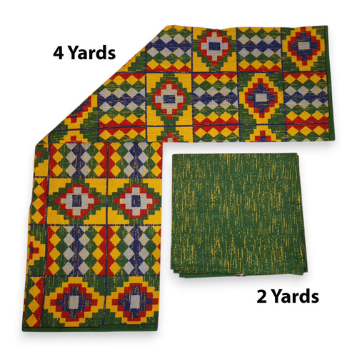 Tela estampada africana - Estampado bicolor Polialgodón - Combinación de 6 yardas (4+2 yardas) PO-5038