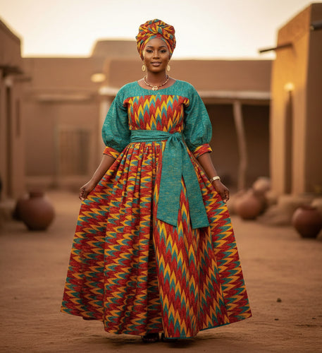 Tela estampada africana - Estampado bicolor Polialgodón - Combinación de 6 yardas (4+2 yardas) PO-5041