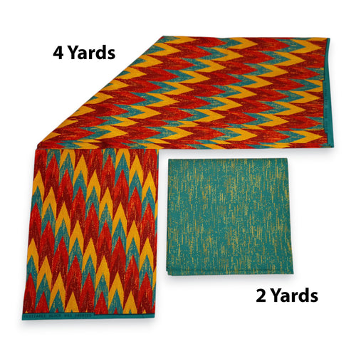 Tela estampada africana - Estampado bicolor Polialgodón - Combinación de 6 yardas (4+2 yardas) PO-5041
