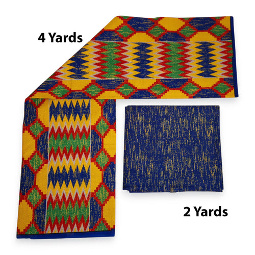 Tela estampada africana - Estampado bicolor Polialgodón - Combinación de 6 yardas (4+2 yardas) PO-5044