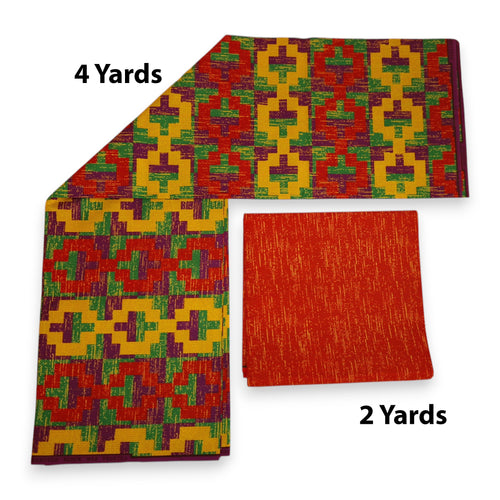 Tela estampada africana - Estampado bicolor Polialgodón - Combinación de 6 yardas (4+2 yardas) PO-5045