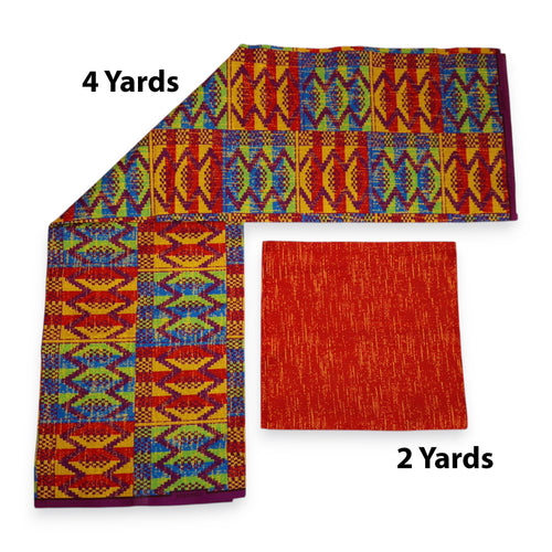 Tela estampada africana - Estampado bicolor Polialgodón - Combinación de 6 yardas (4+2 yardas) PO-5048