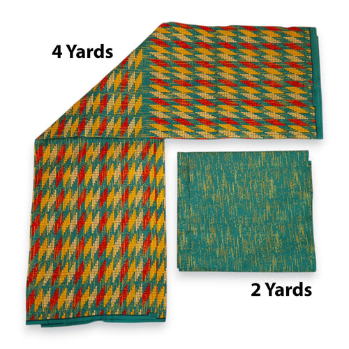 Tela estampada africana - Estampado bicolor Polialgodón - Combinación de 6 yardas (4+2 yardas) PO-5049