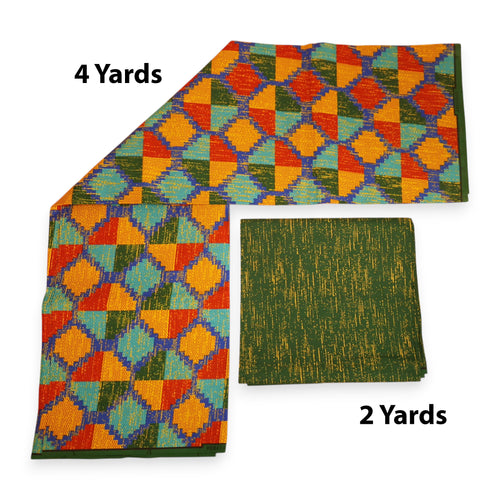 Tela estampada africana - Estampado bicolor Polialgodón - Combinación de 6 yardas (4+2 yardas) PO-5052