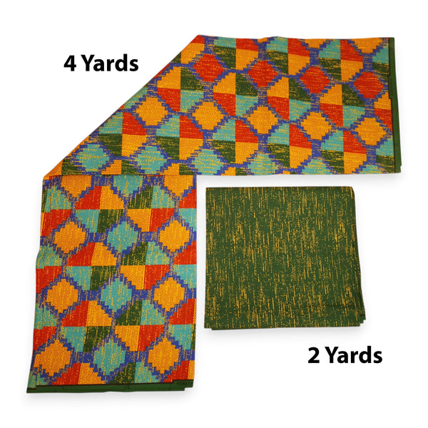 Tela estampada africana - Estampado bicolor Polialgodón - Combinación de 6 yardas (4+2 yardas) PO-5052
