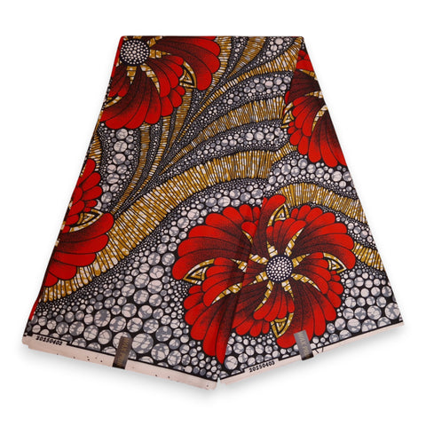 Tela estampada africana - Rojo Flower PO-5064 - Polialgodón