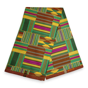 Tela estampada africana - Verde Kente PO-5066 - Polialgodón