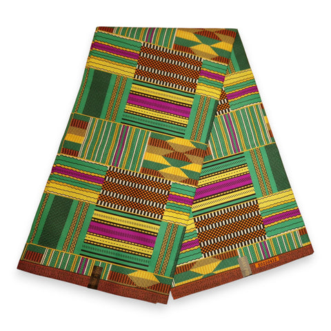 Tela estampada africana - Verde Kente PO-5066 - Polialgodón