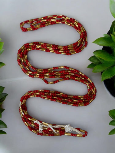 Perlas de cintura / Cadena de cadera africana - Adesuwa - Rojo / dorado (Cordón tradicional no elástico)