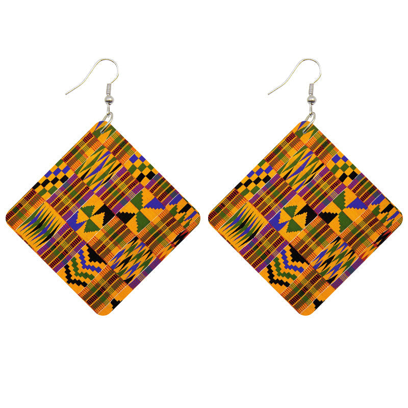 Pendientes Estampado Africano | Pendientes de madera con estampado Kente