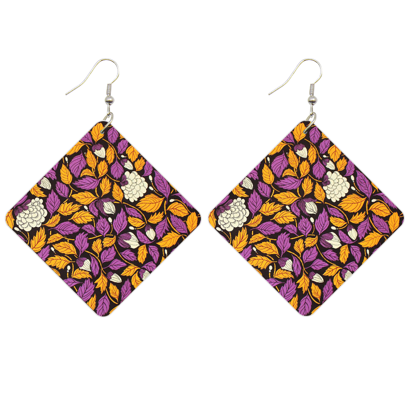 Pendientes estampados africanos cuadrados Flores amarillas 