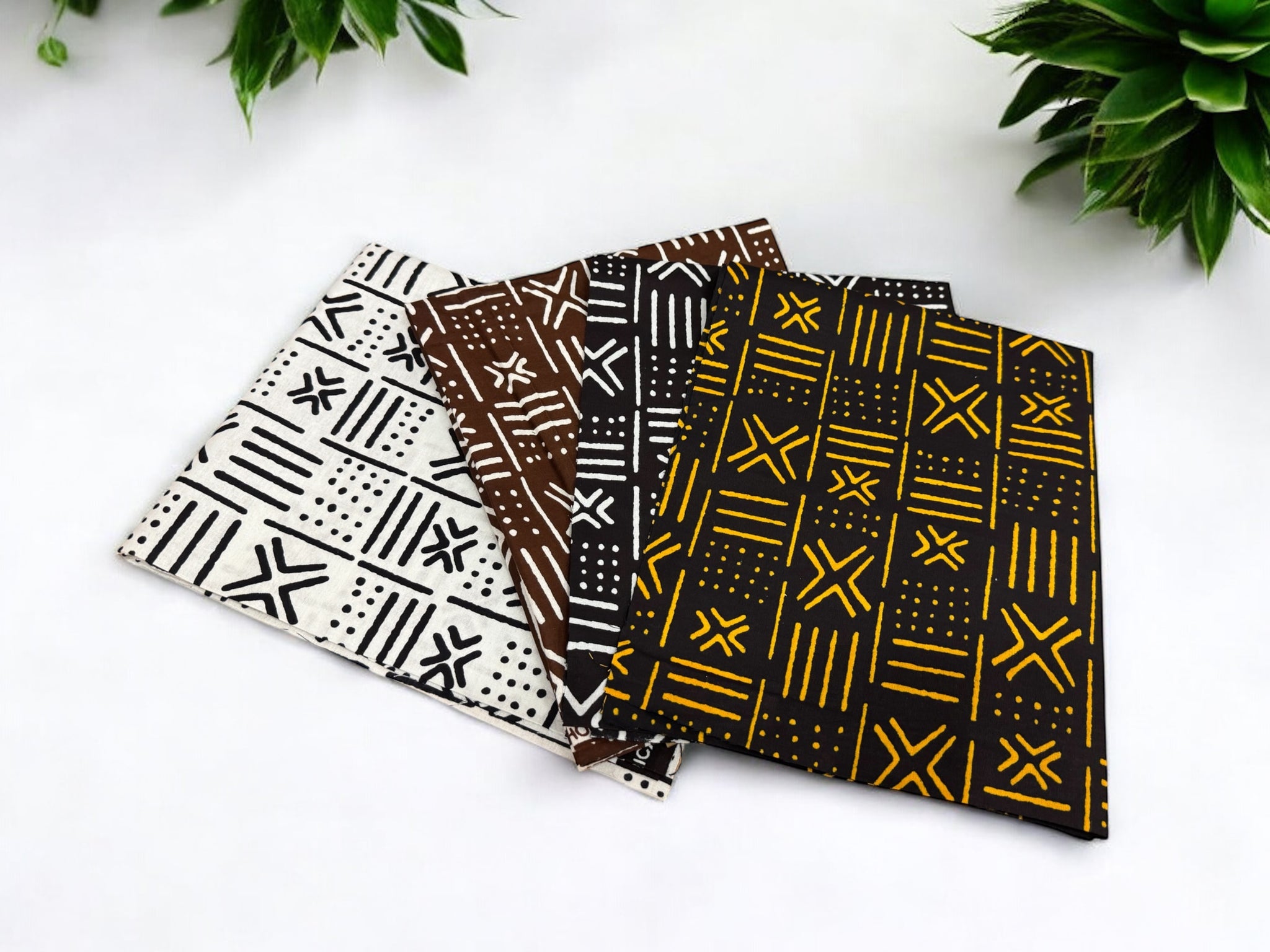 4 Fat Quarters - Telas Quilting Bogolan / Telas Patchwork - Tela estampada Africana