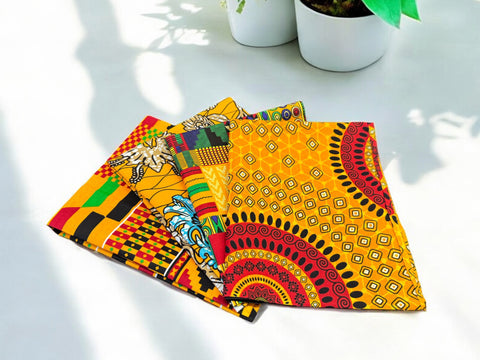 4 Fat quarters - Telas Quilting naranja 1 / Telas patchwork - Tela estampada africana