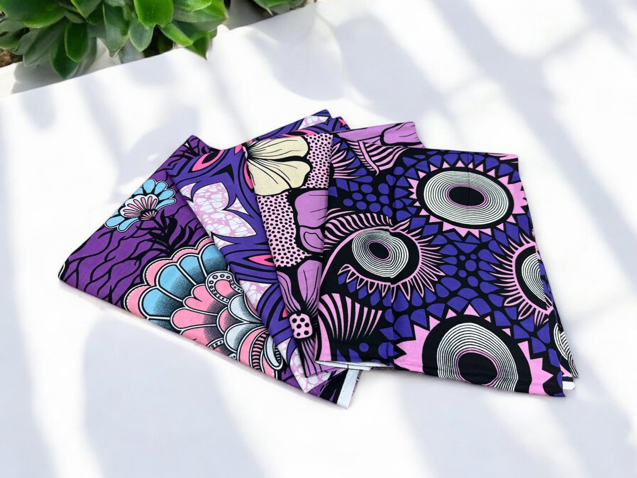 4 Fat Quarters - Telas Quilting Morado / Telas Patchwork - Tela estampada Africana