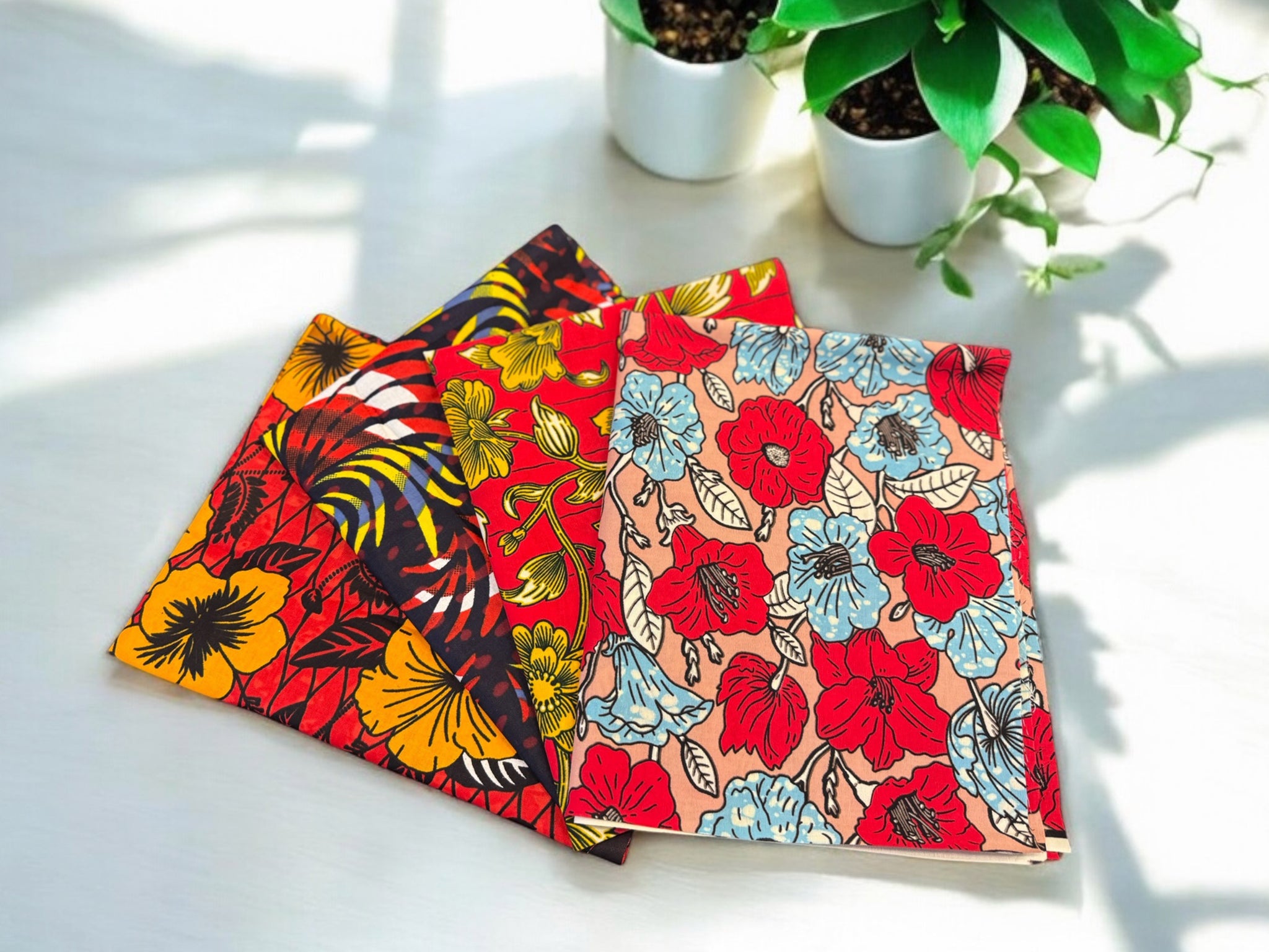 4 Fat quarters - Telas x Quilting naranja / Telas patchwork - Tela estampada africana