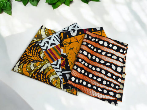 4 Fat quarters - Telas x Quilting naranja / Telas patchwork - Tela estampada africana