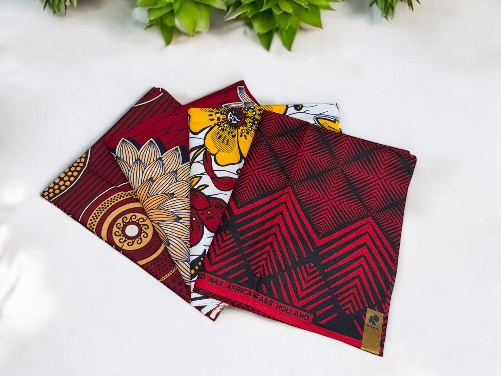 4 Fat Quarters - Telas Quilting Rojas x / Telas Patchwork - Tela estampada Africana