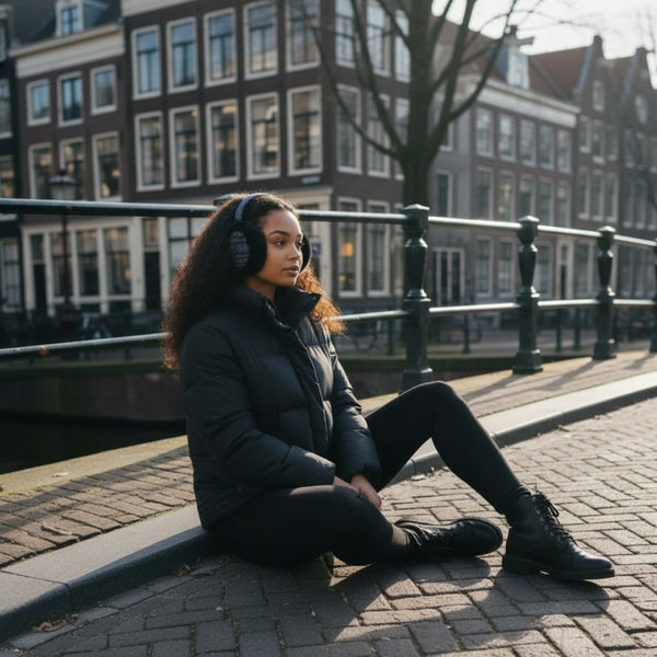 Orejeras con Estampado Africano - Calentadores de Orejas de Invierno Plegables - Azul Bogolan