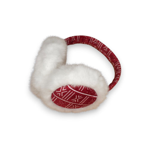 Orejeras con Estampado Africano - Calentadores de Orejas de Invierno Plegables - Rojo Blanco Bogolan
