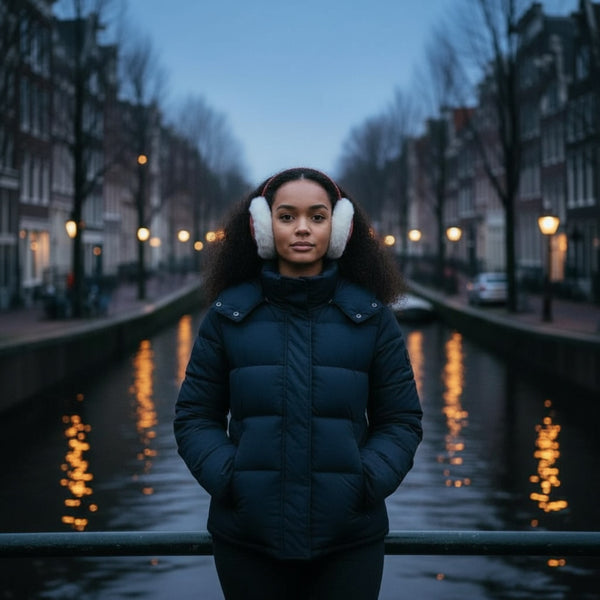 Orejeras con Estampado Africano - Calentadores de Orejas de Invierno Plegables - Rojo Blanco Bogolan