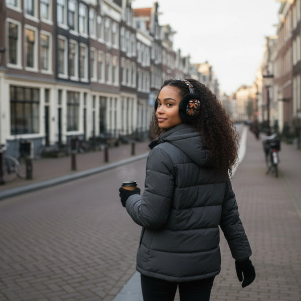 Orejeras con Estampado Africano - Calentadores de Orejas de Invierno Plegables - Bogolan cruz marrón
