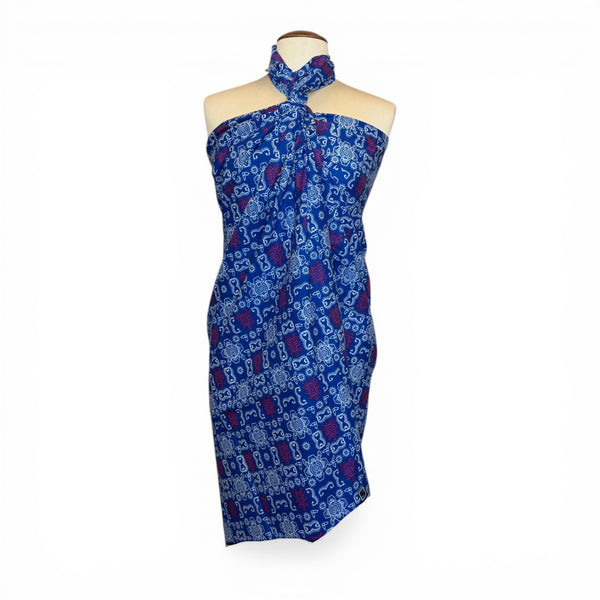 Pareo / Sarong - Falda envolvente de playa / pareo portabebés - Iconos Bogolan azules