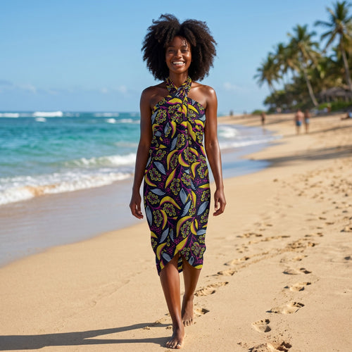 Pareo / Sarong - Falda envolvente de playa / pareo portabebés - Morado Flowers