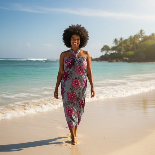 Pareo / Sarong - Falda envolvente de playa / pareo portabebés - Rosa Flowers