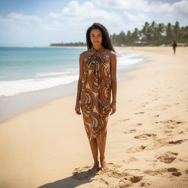 Pareo / Sarong - Falda envolvente de playa / pareo portabebés - Beige Feather