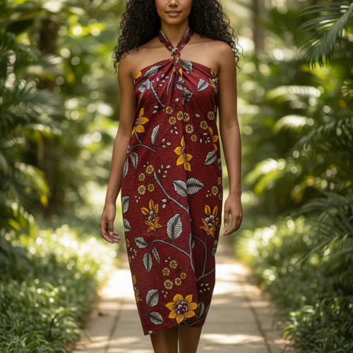 Pareo / Sarong - Falda envolvente de playa / pareo portabebés - Rojo Flower stems