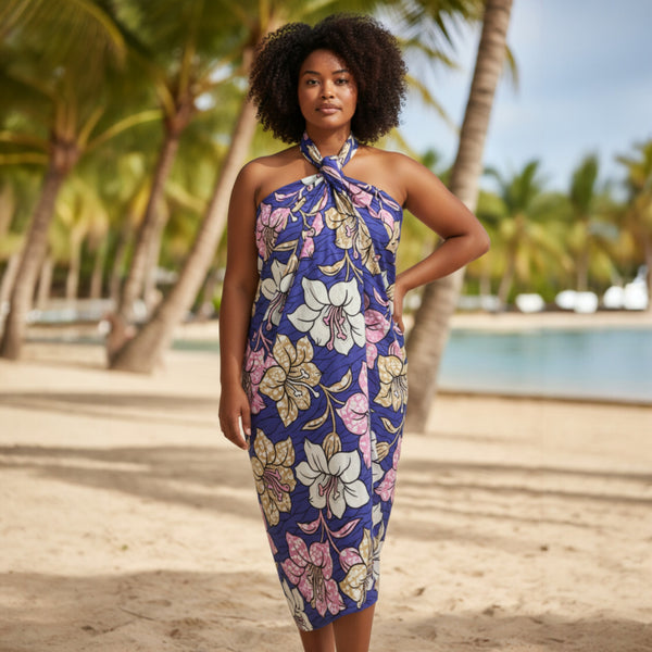 Pareo / Sarong - Falda envolvente de playa / pareo portabebés - Morado Flowers