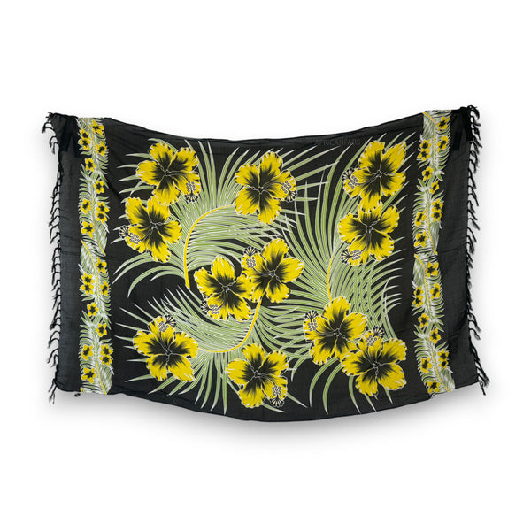 Pareo / Sarong - Falda envolvente de playa - Negro / flor amarilla