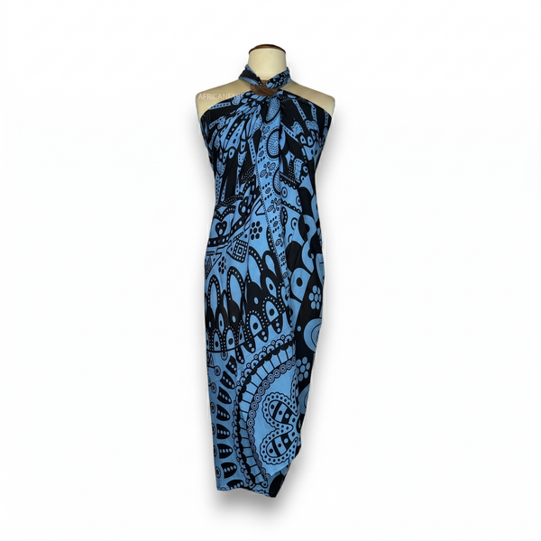 Pareo / Sarong - Falda envolvente de playa - Mandala negro / azul
