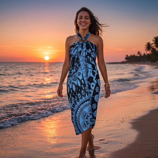 Pareo / Sarong - Falda envolvente de playa - Mandala negro / azul