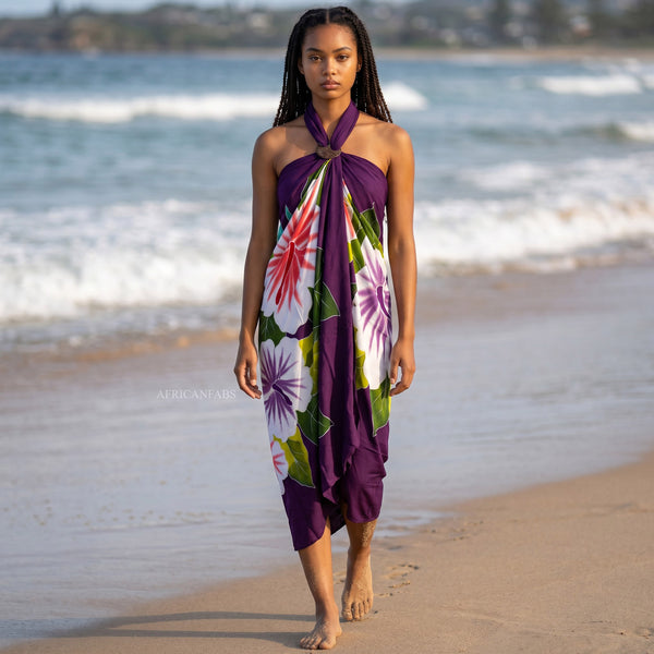 Pintado a mano Pareo / Sarong - Falda envolvente de playa - Morado