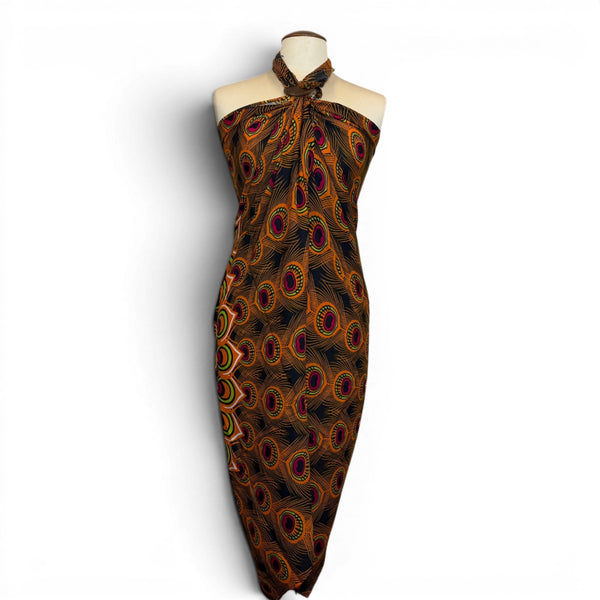 Pareo / Sarong - Falda envolvente de playa - Marrón Naranja Peacock Sunset