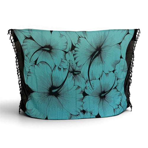 Pareo / Sarong - Falda envolvente de playa - Turquesa Negro Hibiscus Breeze
