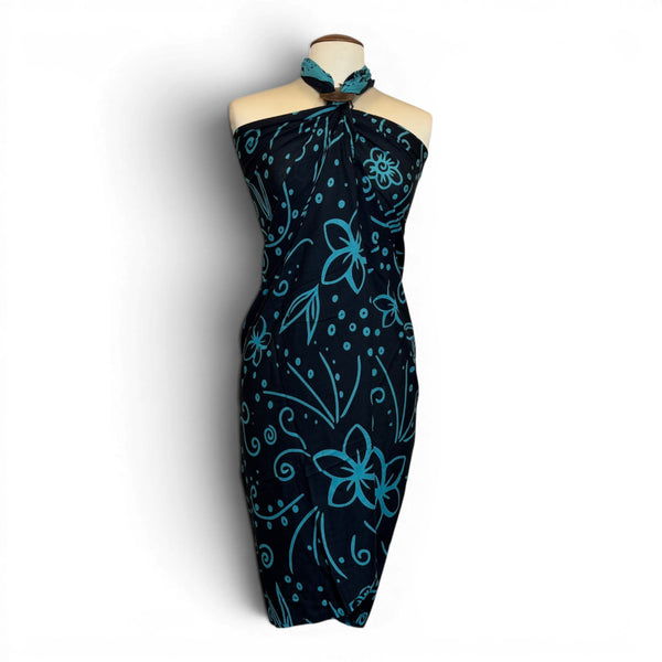 Pareo / Sarong - Falda envolvente de playa - Negro Turquesa Island Floral Night