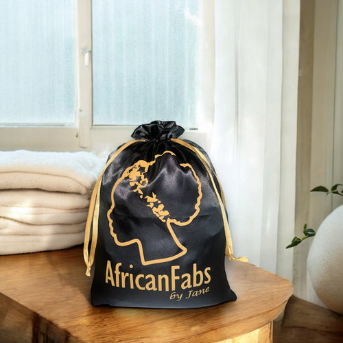 AfricanFabs Bolsa grande de satén de lujo - Bolsa de regalo / Bolsa de viaje - Negro